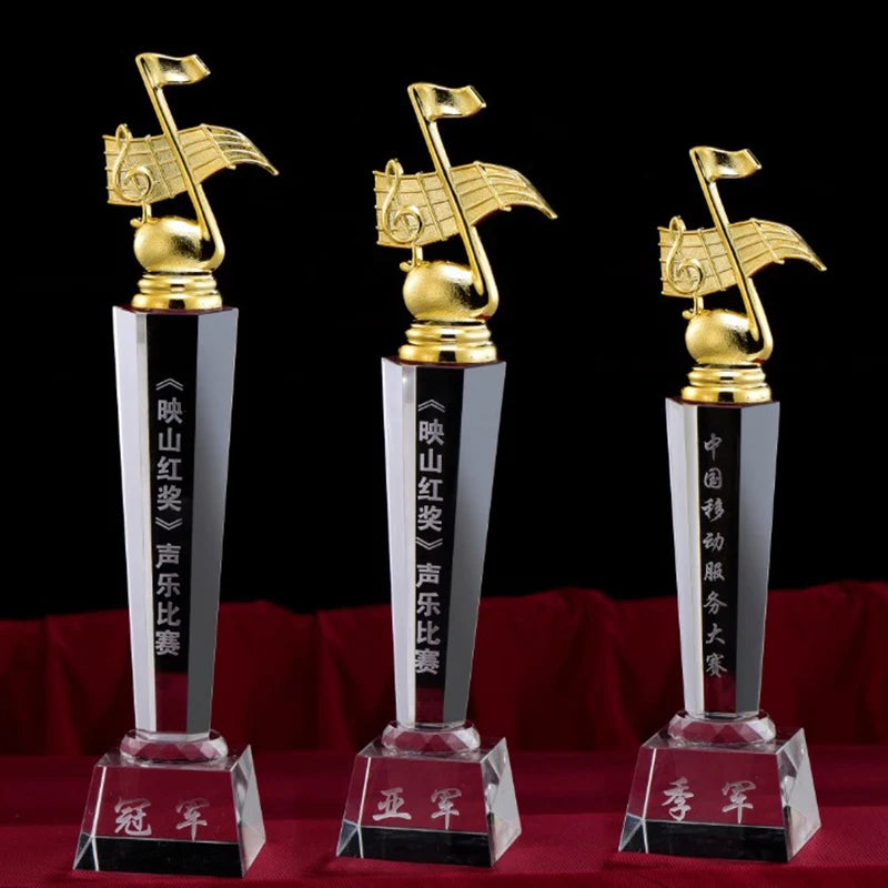 Professional Custom Musical Competition Crystal Glass Trophy Awards Plaque Etched Logo