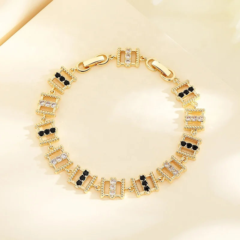 Hollow Black and White Diamond Zircon 18K Gold Plated Bracelets for Girls Fine Moissanite Bracelet Women