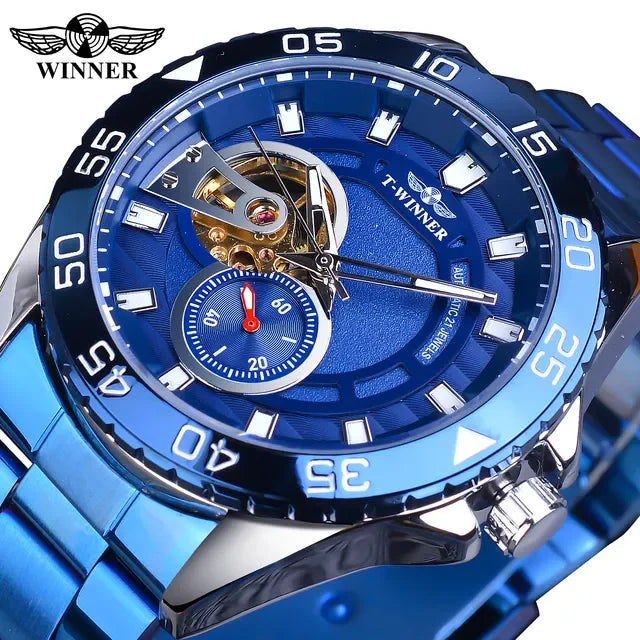 Mechanical Watch Mens WINNER Automatic Stainless Steel Skeleton Men Watches Waterproof Luminous Man Wristwatches Relojes Hombre