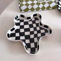 Solhui Nordic Flower-shaped Ceramic Plates Checkerboard Home Trinket Tray Dessert Plate