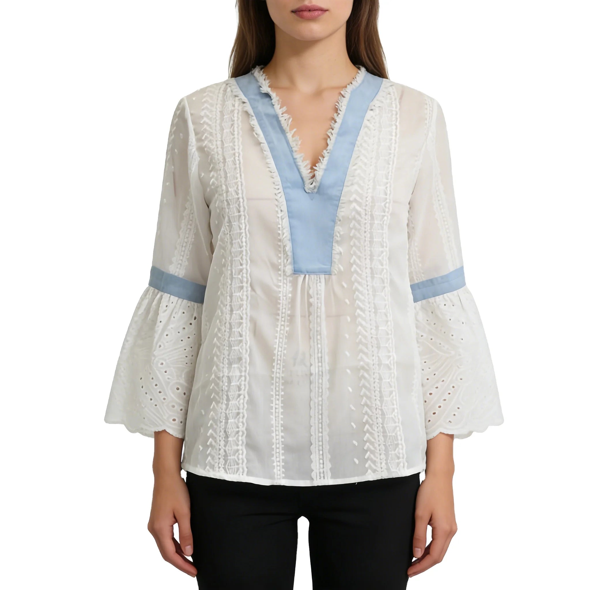 Bell Sleeves Embroidered Blouses for Women White Beach Blouse White Blouse for Girls Photos