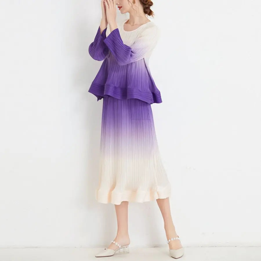 Loose Spring New Fashionable Solid Stand Collar Pleated Top Half Dress Two Piece Waterproof Set Dress