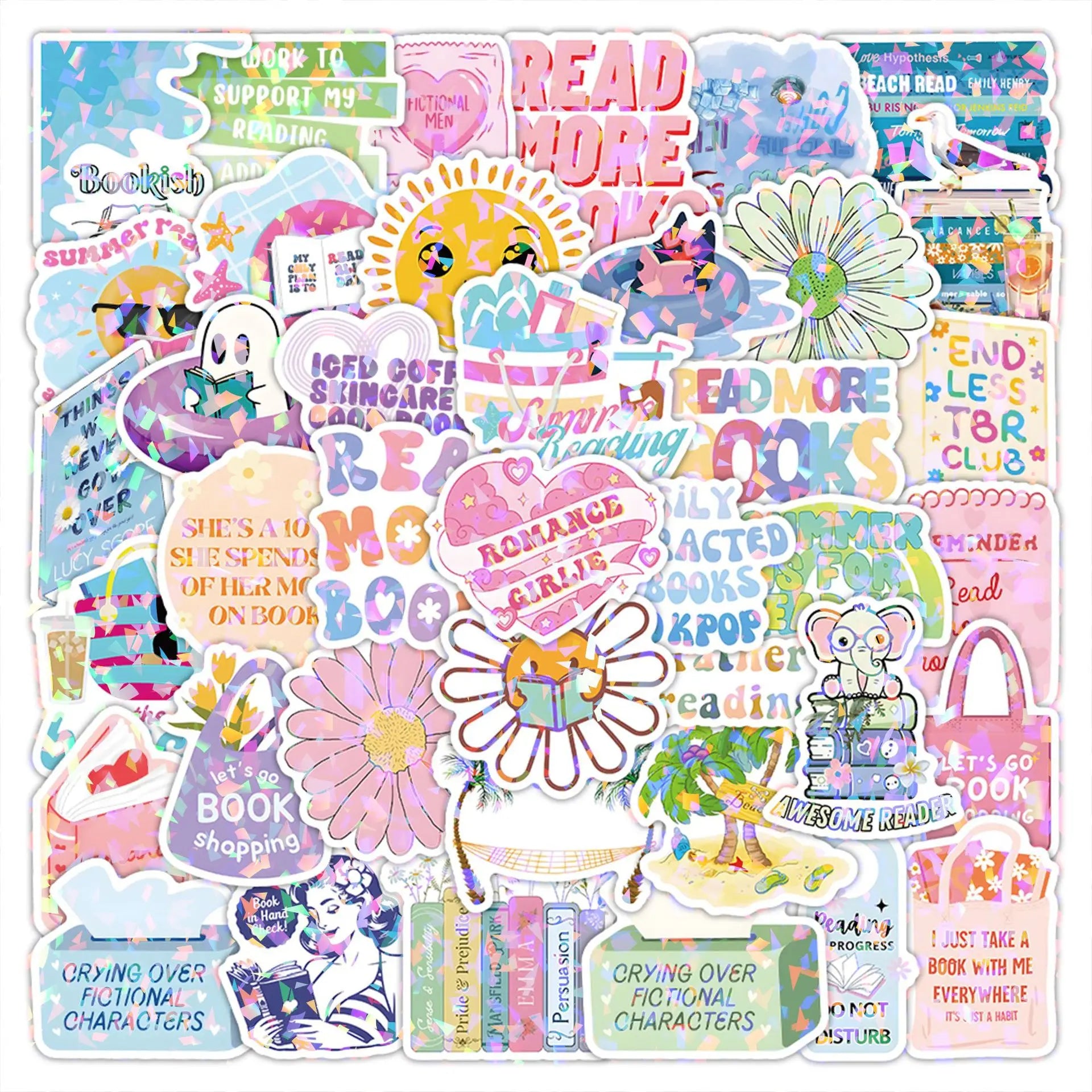50PCS Laser glitter reading club gift bookish read book sticker