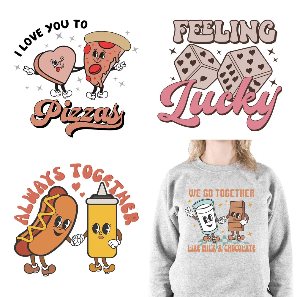 Custom Lovely Pizza Heat Transfer Happy Valentine's Day Transfer Printing Sticker Full Love DTF Heat Transfer Sticker for Tshirt