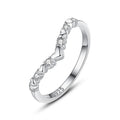 Exquisite 925 Sterling Silver V Shape Women Simple Love Heart-shaped Diamond Stacked Finger Ring