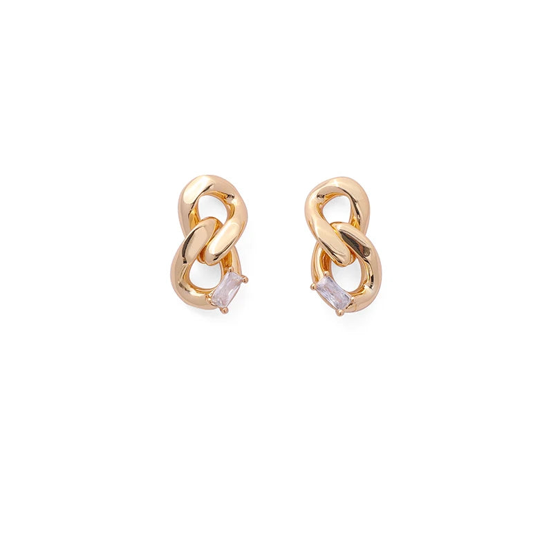 Fashion Fine Earrings Design Jewelry Elegant Zircon 18k Gold Plated Buckle Chain Stud Earrings for Women