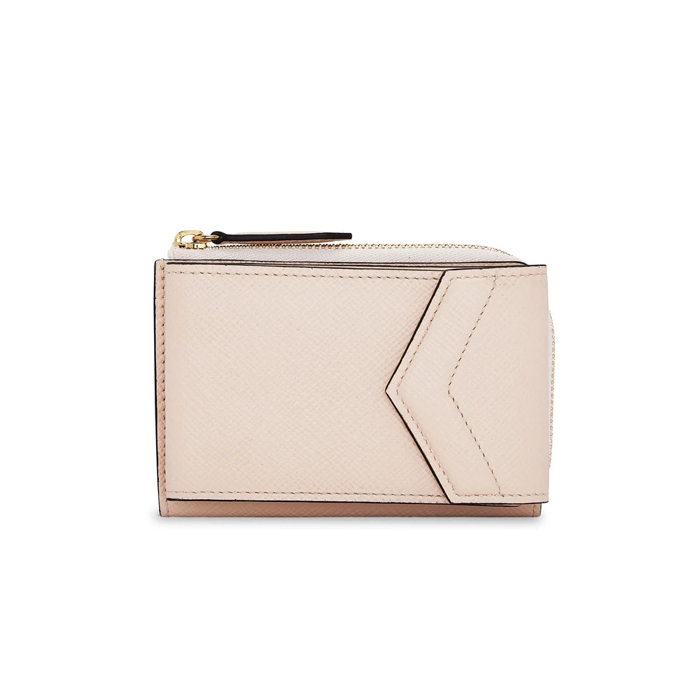 Mount Yanzhi Thread Pattern Luxury Minimalist Slim Envelope Zipper Short Wallet RFID Genuine Leather Credit Card Holder Women