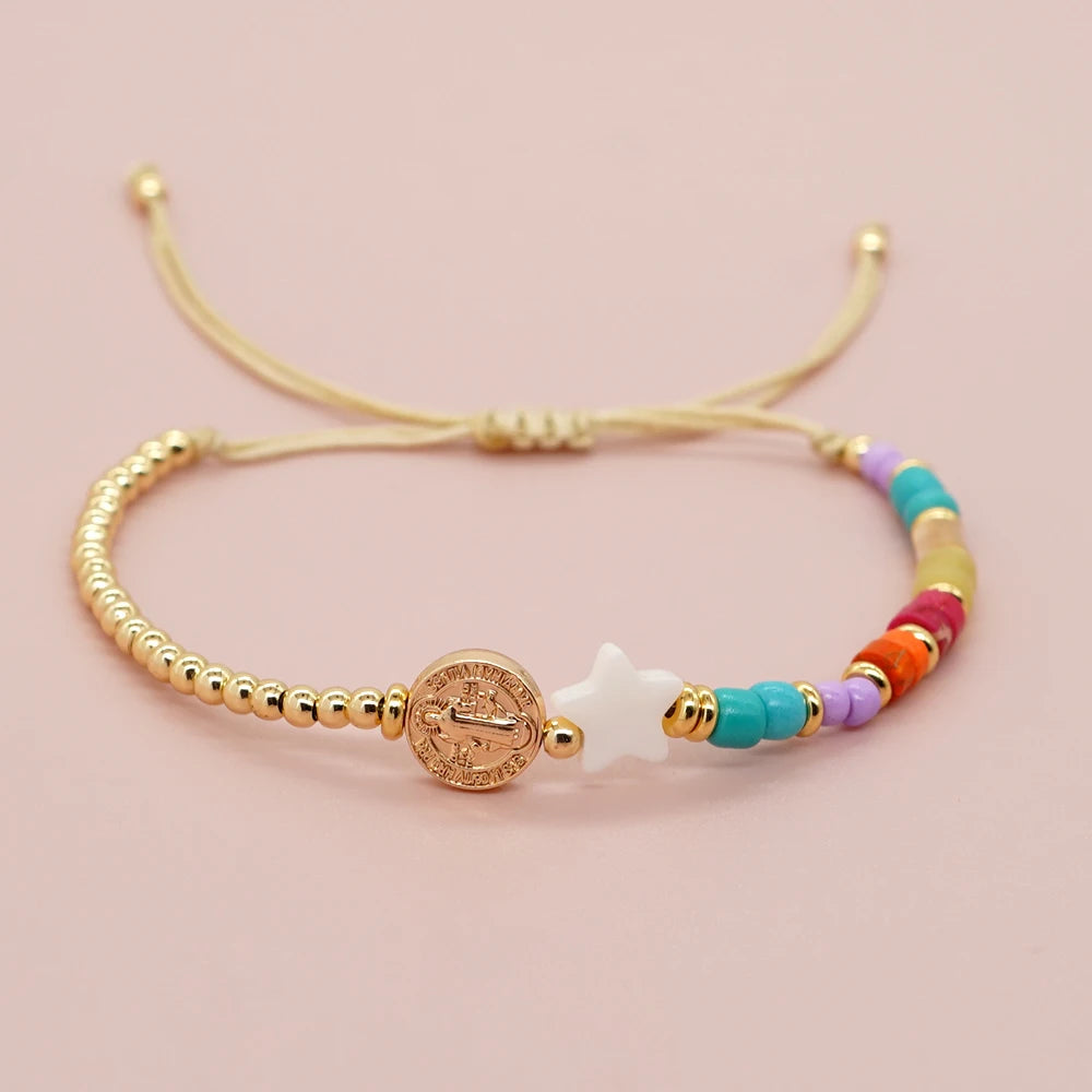 Go2boho Summer Beach Shell Star Jesus Cross Bracelet Gold Plated Boho Fashion Charm Jewelry