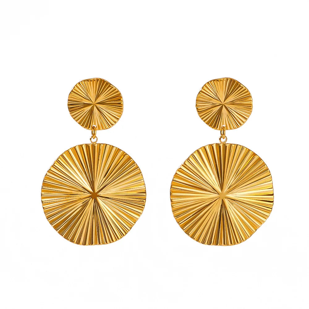 Stainless Steel Gold Plated Waterproof Women's Statement Bohemia Double Layer Drop Earrings Anniversary Model AER195G-Lanshang