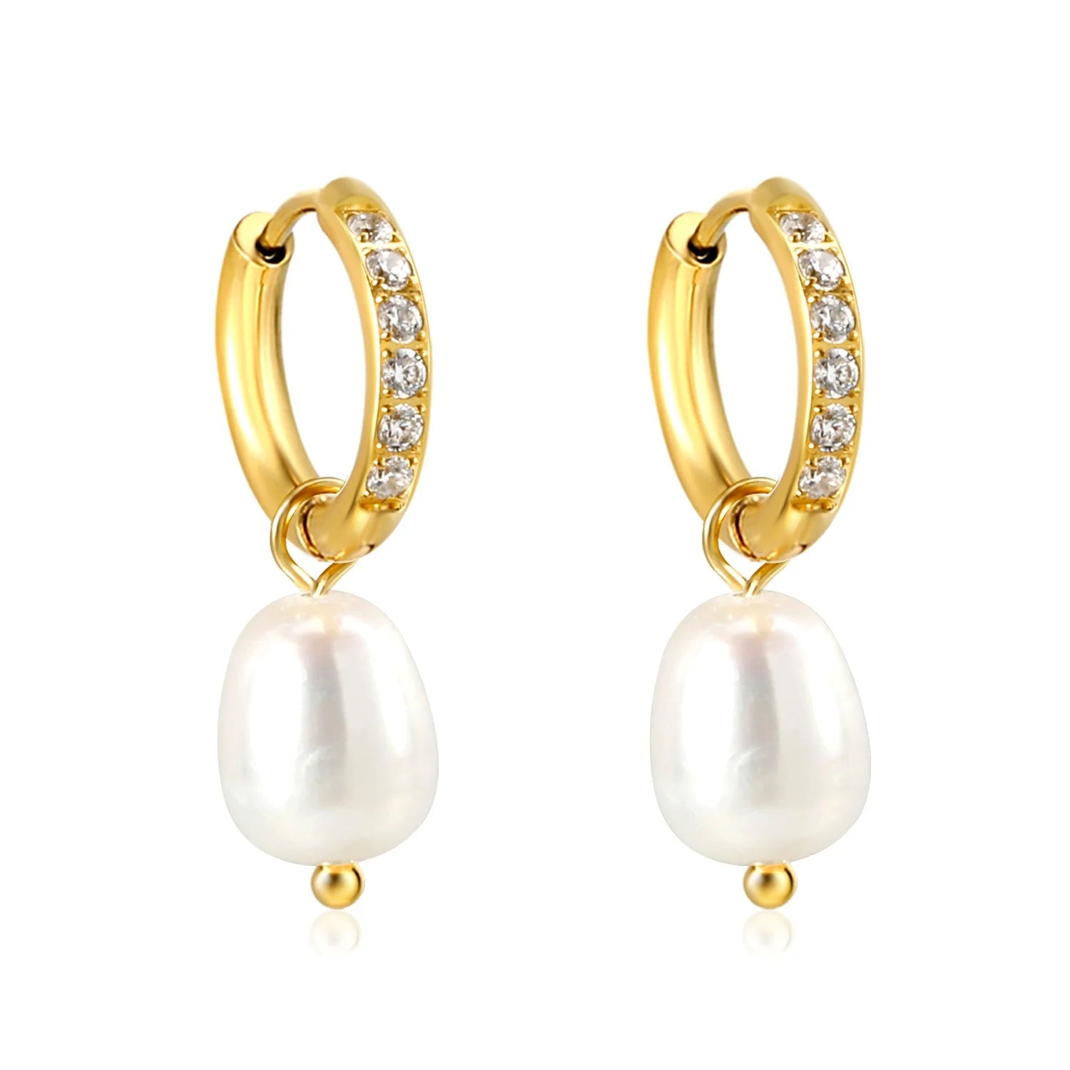 New 14K 18K Gold Plated Fashion Jewelry Accessory Custom Cz 316 Stainless Steel Pearl Earring Huggies Hoop Ear Charm for Women
