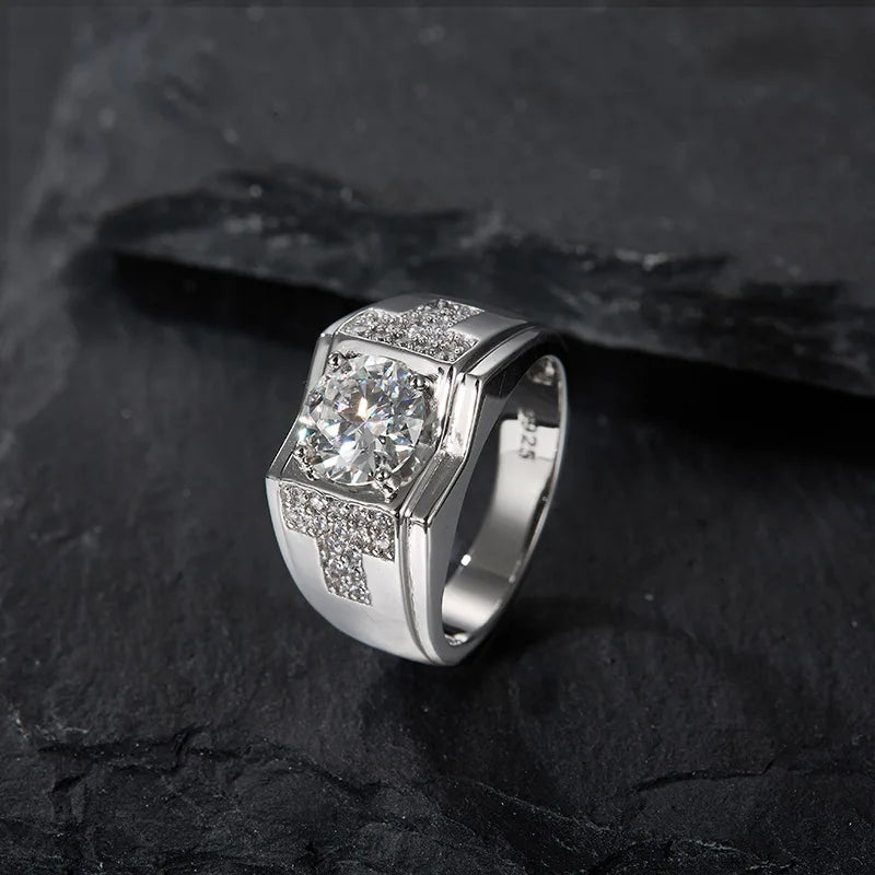 New 925 Silver Rings Engagement 2 Carat Diamond Moissanite Ring for Men Luxury Jewelry Wholesale Fashion Rings