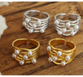 Fashion Minimalist French Style Multi-layer Wavy Pearl Elegant Niche Style Elegant Stainless Steel Opening Ring Women Jewelry