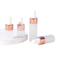 Elegant 1ml 2ml 3ml 5ml Cosmetic Essential Oil Serum Frosted Glass Dropper Bottle with Rose Gold Lids