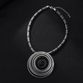 Big Round Wire Mesh Pendent Necklace with Resin Ball Woven Rope Cord Choker Necklace for Women