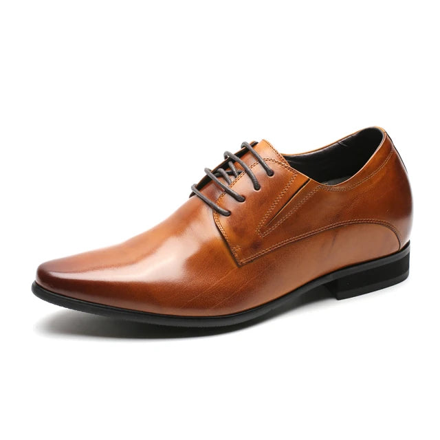 Fashion Brown Height 8cm Durable Genuine Leather Wedding Dress shoes Elevator Men Shoes