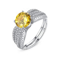 Fashion Jewelry Rings Round Cut Yellow Created Citrine Engagement S925 Sterling Silver Ring for Women Wedding Gift Manufacturer