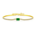 Luxury 925 Sterling Silver Gold Plated Green Rectangular Cubic Zirconia Tennis Bracelet