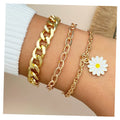 VKME Fashion 18K Gold Plated Cuban Chain Bracelet Set Trend Small Daisy Bracelet
