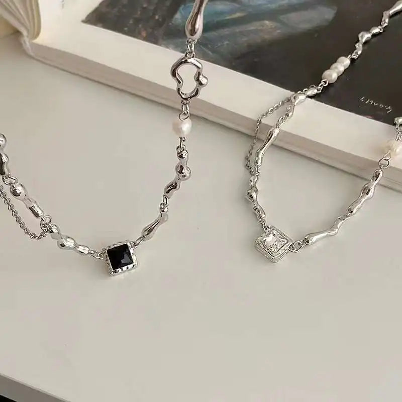 Women's New Wave Chain 5-6MM Round Slightly Flawed Pearl Necklace Stunning Accessory with Black White Option