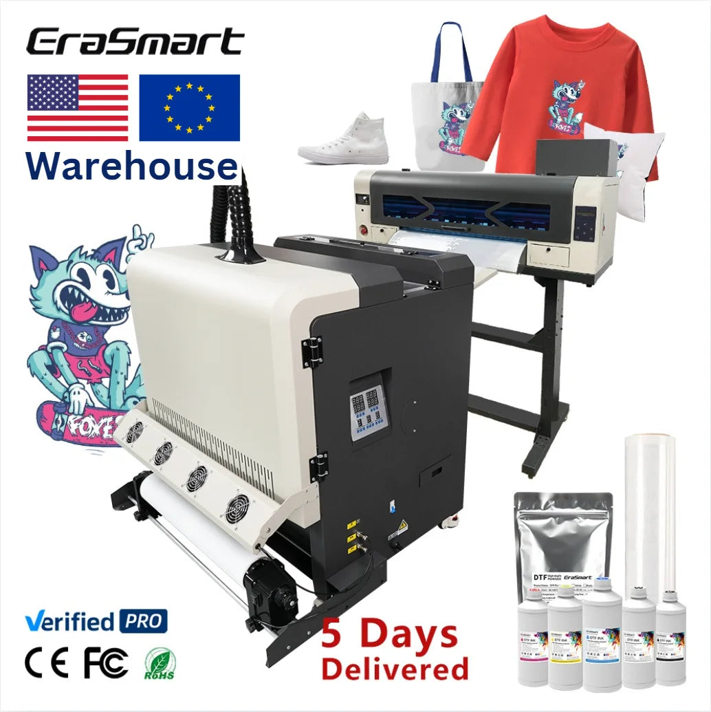 Erasmart 2024 Hot Sale Cheap High Speed Screen Dual-head Printing Machine Garment Clothes Dtf Printer 60cm I3200 Dtf Printer