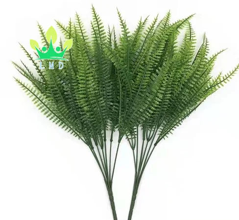 12 Bundles Artificial Plants Boston Fern Greenery Outdoor UV Resistant Faux Plastic Plants Garden Porch Window Box Decoration