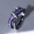 CAOSHI Trend Black Plated Bow Knot Purple/White Crystal Cubic Zirconia Cross Design Ring for Women Fashion Jewelry Wedding Rings