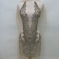 Handmade Rhinestones Lace Bodice Applique  Heavy Bead Applique for Couture