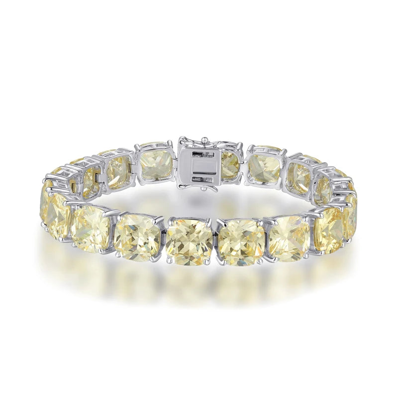 Kirin 925 Silver Fashion Zircon 7 * 7 Ice Flower Yellow Diamond Bracelet Women's Temperament Luxury Jewelry Women