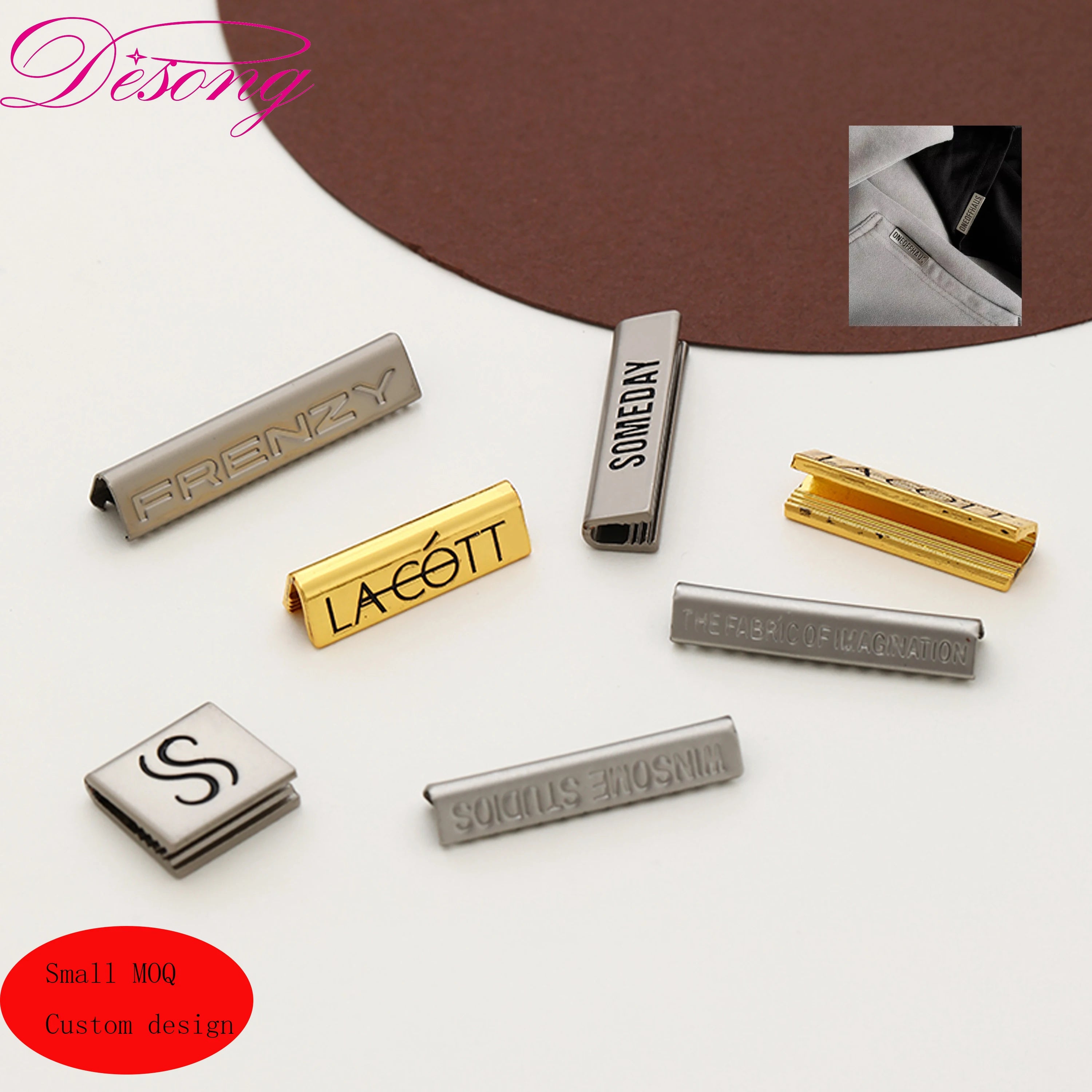 Garment Accessories Teeth Clip Metal Clothes Double Sides Engraved logo Name Silver Clamp Washable Metal Clip Teeth logo