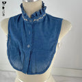 Custom Wholesale Denim Embroidered Stand Ruffles Detachable Shirt Collar with Rhinestone and Pearls