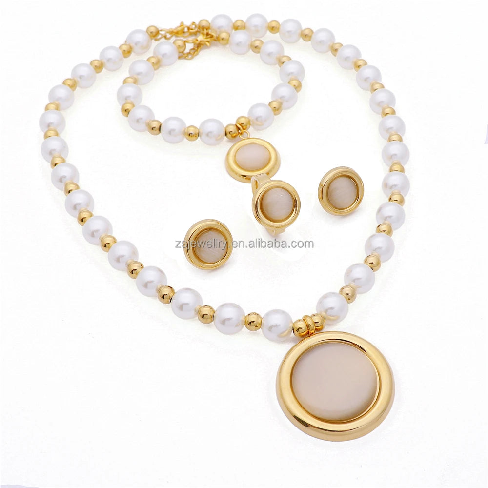 Lavish Gemstone Beads Element Pearl  Women Design Sets New Model Custom Bling Gemstone Jewelry Set