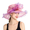 X5130 Adult Party Royal Ascot Headwear Wide Brim Organza Caps with Bow Ribbon Female Travel Appropriate Big Brim Hats