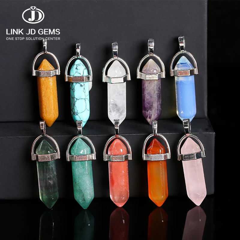 Wholesale Cheap Children's Natural Stone Crystal Bullet Head Hexagonal Column Pendant for Necklace Jewelry Making