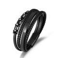 Multilayer Weave Magnetic Leather Stainless Steel Fashion Men Punk Braided Black Leather Bracelet
