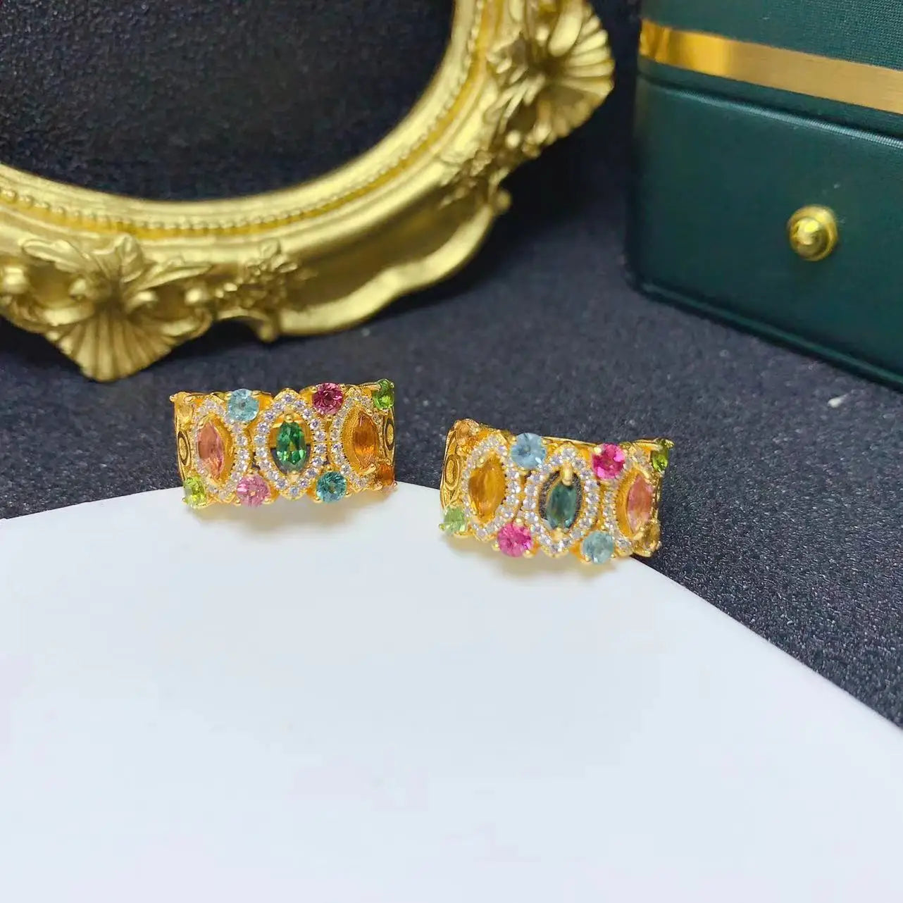 Hot Sale Classic Wedding Party 925 Sterling Silver 18k Gold Plating Natural Tourmaline New Designs Ladies Ring