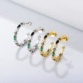Exquisite Women Jewelry S925 Sterling Silver CZ Semi Circle Stud Earring Real Gold Plated Colorful Zircon C Shape Earrings