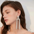 Luxury Big Crystal Rhinestone Long Tassel Drop Earrings for Women Lady Night Club Party Wedding Jewelry Gift