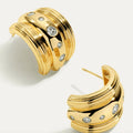 Fashion Personality Brass Gold-Plated Wide Version C- Shaped Inlay Zircon Stud Earrings for Women Jewelry Factory Wholesale