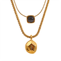 JINYOU 406 Stainless Steel Geometric Natural Stone Pendant Double Layer Overlay 316l Necklace Creativity Trendy Jewelry Women