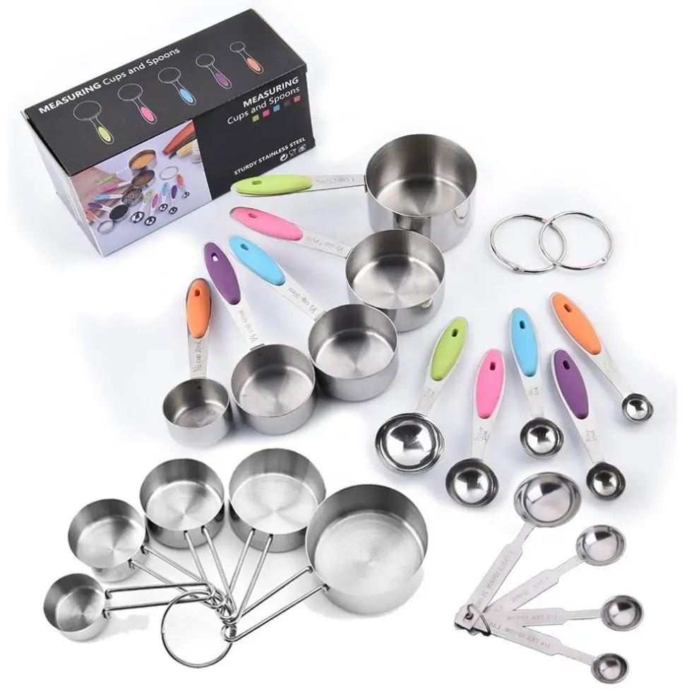 Kitchen Accessories Silicone Handle Stainless Steel Measuring Cups and Spoons Set