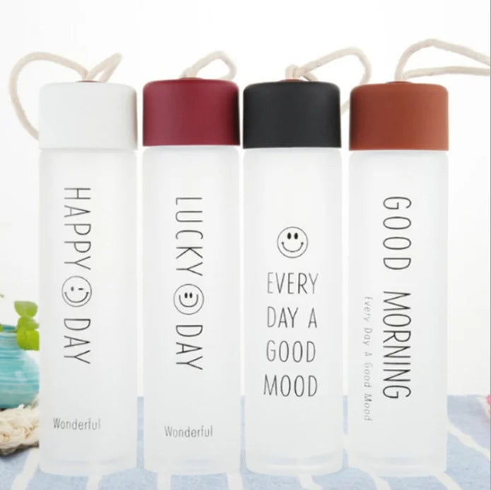Colorful Letter Frosted Portable Bottle Glass Drinking Cup Frosted Glass Water Bottle With Cover