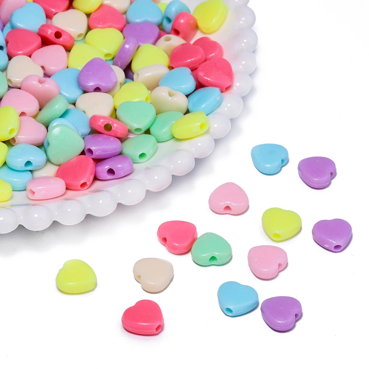 Wholesale 100pcs/bag 12x11x5mm Heart Shape Colorful Plastic Acrylic Beads for Jewelry DIY Making Kuoyu F06507