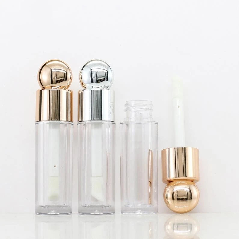 Wholesale Custom 4.5ml clear Plastic Round Empty Lip Gloss Tube Large Brush Head Bottle Golden Silver Lipgloss Tubes Container