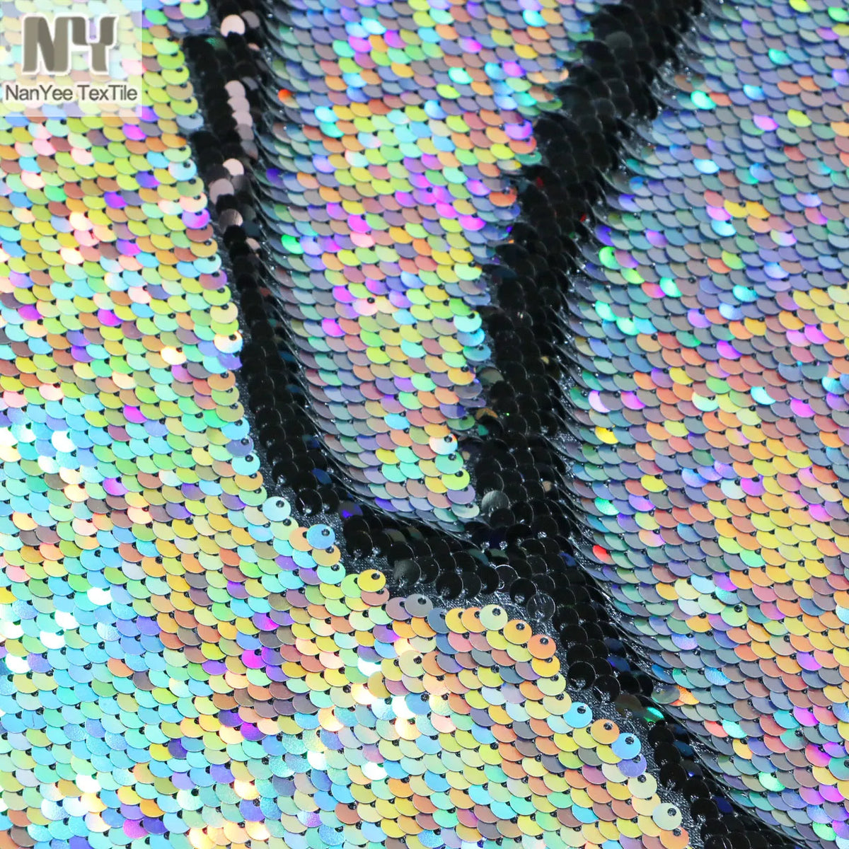Nanyee Textile 5mm Glossy Black Silver Sparkle Sequin Fabric MegaBDM