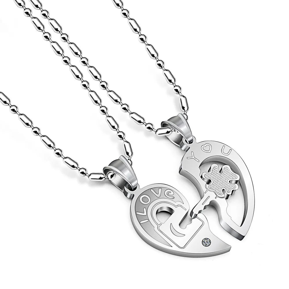 Valentine's Day Gift Fashion Stainless Steel Heart Shape Key Pendant Necklace for Women Men Fashion Jewelry Necklaces