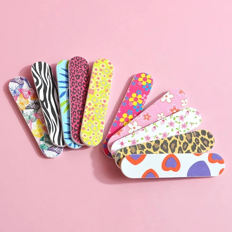 Disposable Colorful Mini Nail Files 9cm Double Sided Emery Boards Travel Size Portable Nail Art Grinding Polishing Manicure Tool