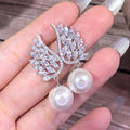 CAOSHI Beautiful Wings Design Silver Plated Pearl Dangle Earrings Cubic Zircon Wedding Drop Earrings for Women Bridal
