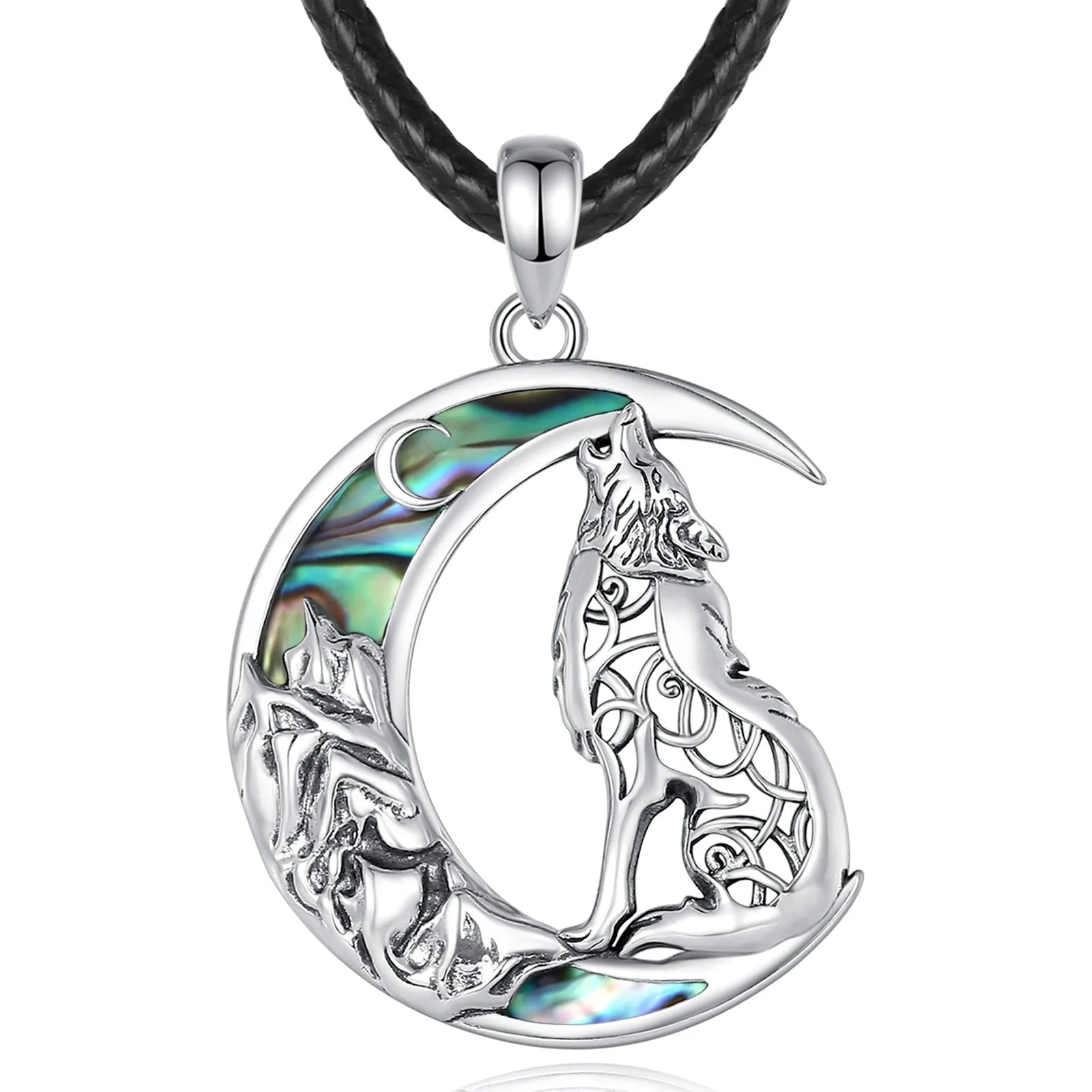 Merryshine 925 Sterling Silver Men's Celtic Viking Moon Wolf Necklace Pendant for Gift Charm Pendants