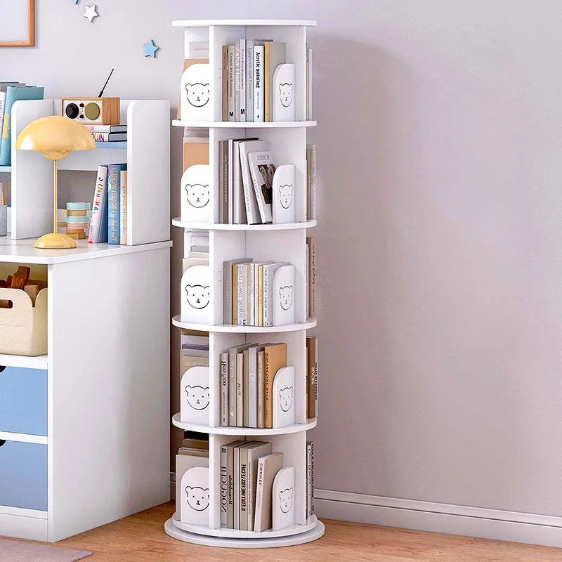 360-Degree Rotating Bookshelf in Space-Saving Design Creative Plastic Bookcase for Children's Picture Books for Primary Schools