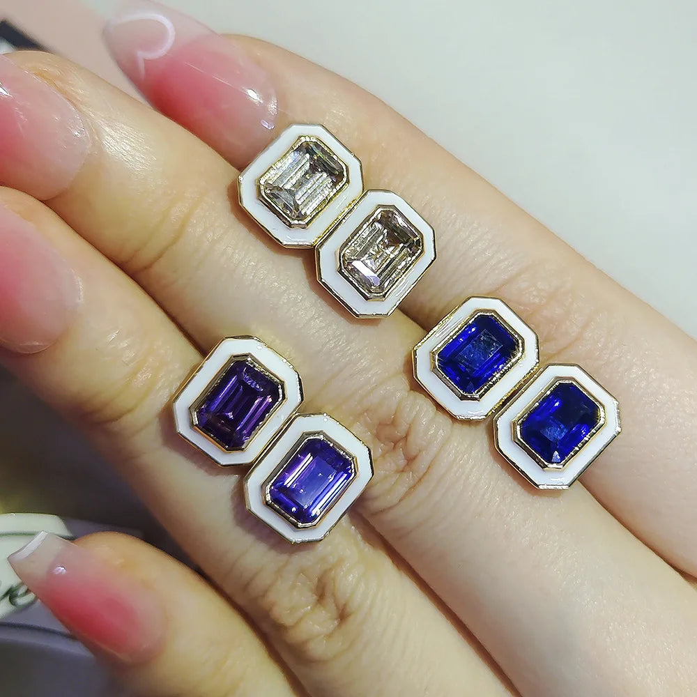 Hot Sale Gold Plated CZ Geometric Stud Earrings Iced Out Cubic Zirconia Square Earrings for Weddings Parties